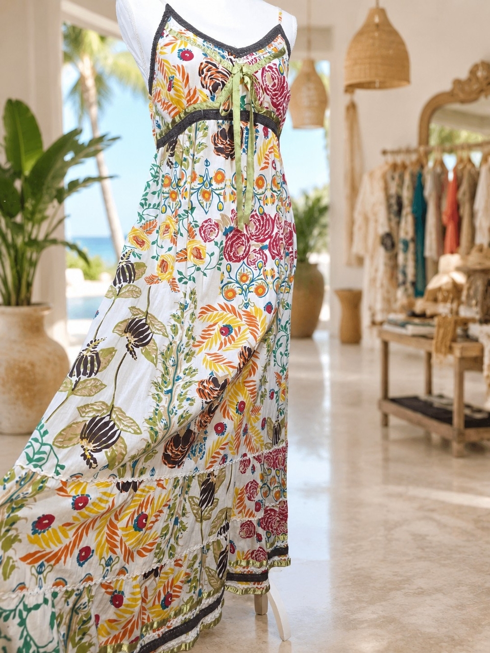 Magic Floral Maxi Dress in White with Multicolor Bho Size M - Picture 6 of 8